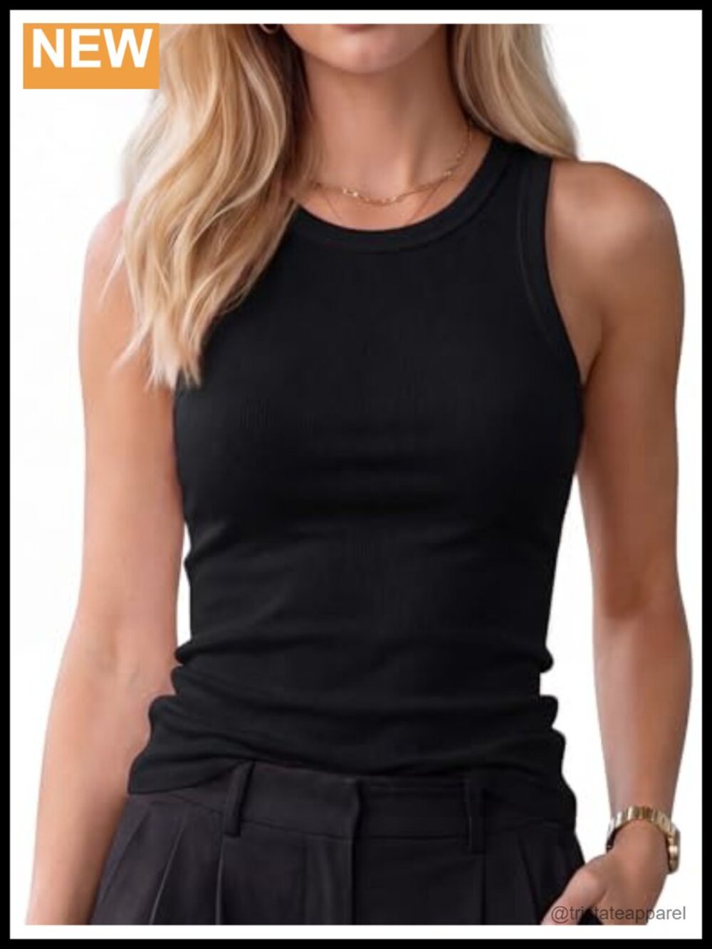 Ribbed Knit Tank Top High Neck Racerback Slim Fit Layering Shirt